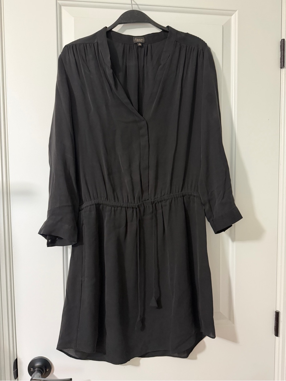 Babaton Black Long-Sleeve V-Neck Drawstring Waist Dress